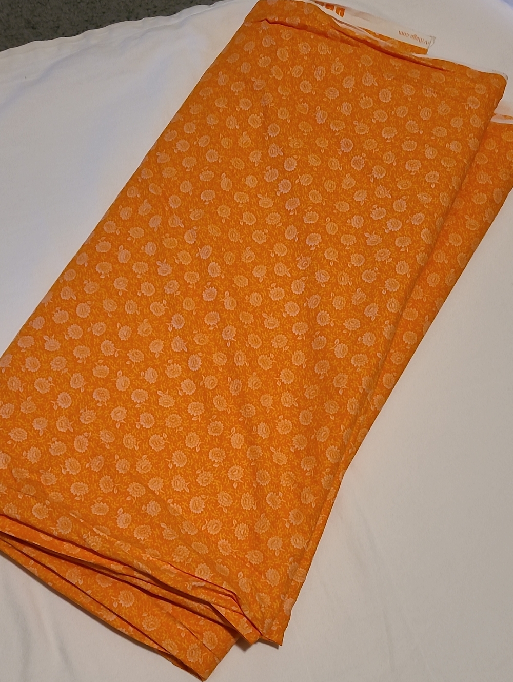 Fabric Orange White Flowers, Over 4 Yards, Sewing Quilting Crafting Cotton